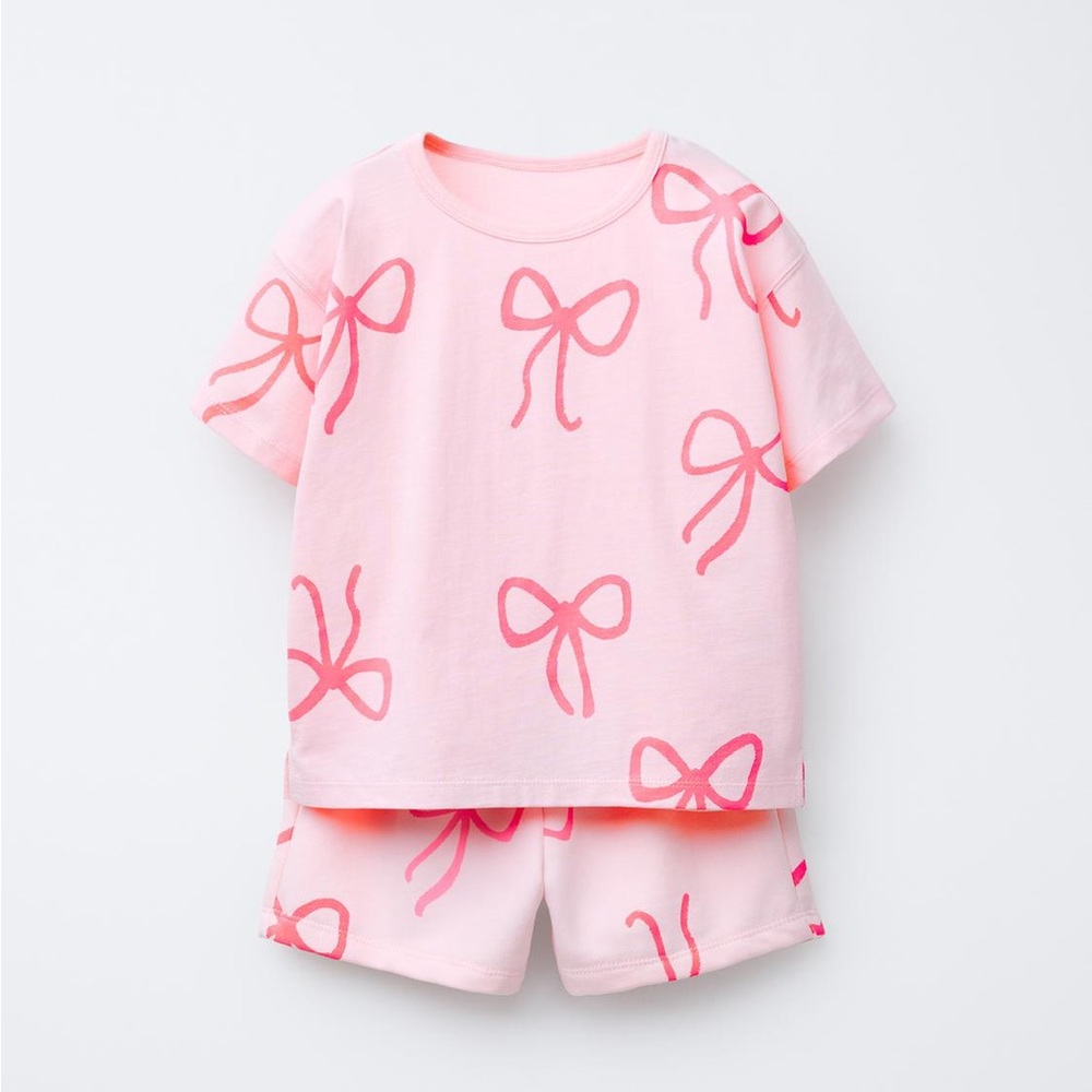 ZARA Kids Girl Pink Ribbon Bow Tee Shirt